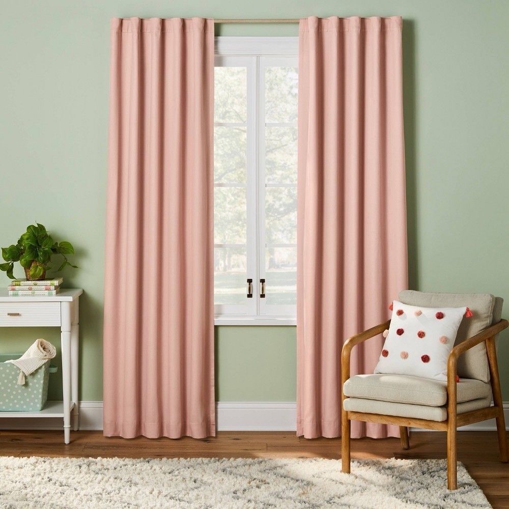 Pillowfort 84" Blackout Twill Solid Kids Curtain Panel Pink Room Darkening